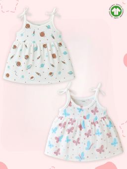 Kidbea - White Organic Cotton Printed Frocks (Pack of 2)