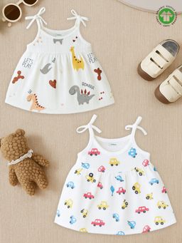 Kidbea - White Organic Cotton Printed Frocks (Pack of 2)
