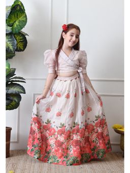 Indi-Loom Couture - Cream Polyester Blend Floral Top With Skirt