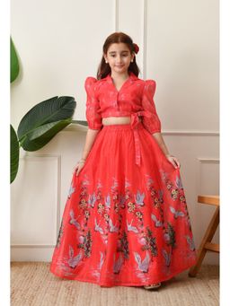 Indi-Loom Couture - Pink Polyester Blend Floral Top With Skirt