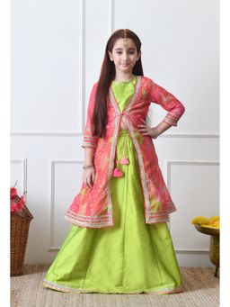 Indi-Loom Couture - Pink Polyester Blend Floral Lehenga With Choli & Jacket