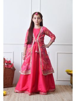 Indi-Loom Couture - Pink Polyester Blend Printed Lehenga With Choli & Jacket