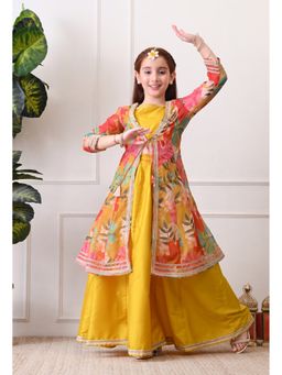 Indi-Loom Couture - Yellow Polyester Blend Floral Lehenga With Choli & Jacket