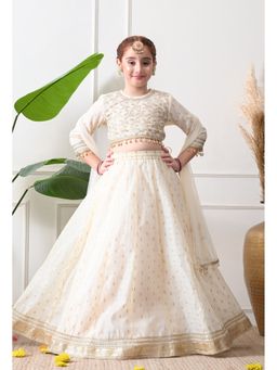 Indi-Loom Couture - Off White Polyester Blend Embroidered Lehenga With Choli & Dupatta