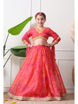 Indi-Loom Couture - Pink Polyester Blend Printed Lehenga With Choli & Dupatta