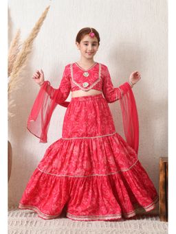Indi-Loom Couture - Pink Viscose Rayon Printed Lehenga With Choli & Dupatta