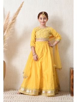 Indi-Loom Couture - Yellow Silk Blend Embellished Lehenga With Choli & Dupatta