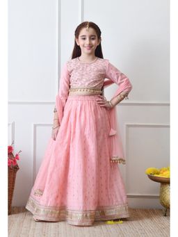 Indi-Loom Couture - Pink Silk Blend Embellished Lehenga With Choli & Dupatta