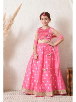 Indi-Loom Couture - Pink Silk Blend Embellished Lehenga With Choli & Dupatta
