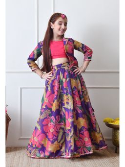 Indi-Loom Couture - Purple Silk Blend Floral Lehenga With Choli & Jacket