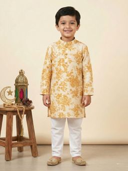Pehanaava - Off White Cotton Floral Kurta With Pyjama