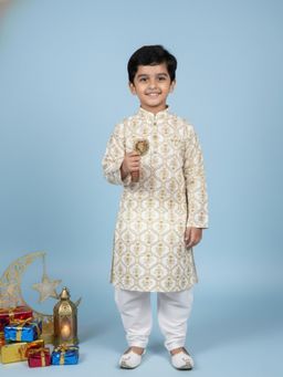 Pehanaava - Off White Cotton Floral Kurta With Pyjama