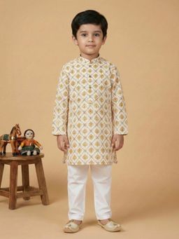Pehanaava - Cream Cotton Printed Kurta With Pyjama
