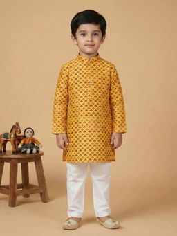 Pehanaava - Yellow Cotton Printed Kurta With Pyjama