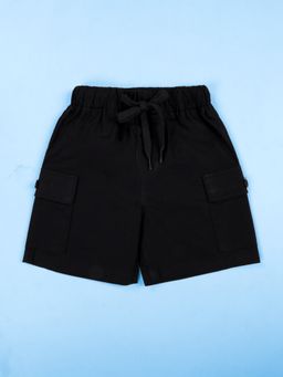 KiddoPanti - Black Cotton Solid Cargo Shorts