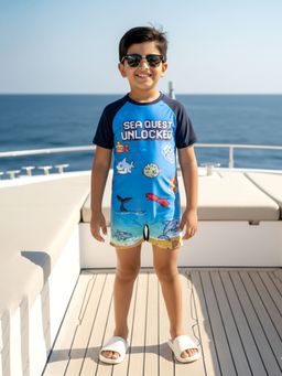 KiddoPanti - Multi-Color Polyester Printed Swimsuit