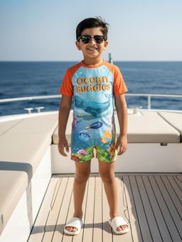 KiddoPanti - Multi-Color Polyester Printed Swimsuit