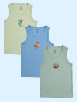 KiddoPanti - Multi-Color Cotton Printed Vests (Pack of 3)