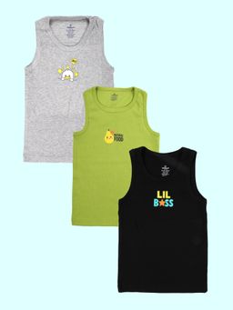 KiddoPanti - Multi-Color Cotton Printed Vests (Pack of 3)