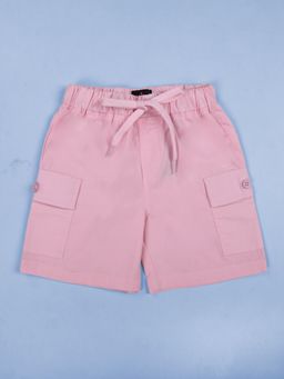 KiddoPanti - Pink Cotton Solid Cargo Shorts