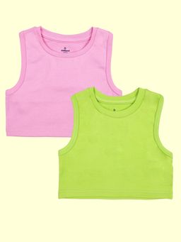 KiddoPanti - Green Cotton Blend Embellished Crop T-Shirt (Pack of 2)