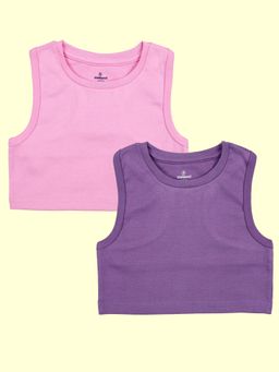 KiddoPanti - Purple Cotton Blend Embellished Crop T-Shirt (Pack of 2)