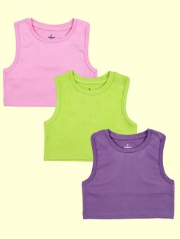 KiddoPanti - Multi-Color Cotton Blend Solid Crop T-Shirt (Pack of 3)