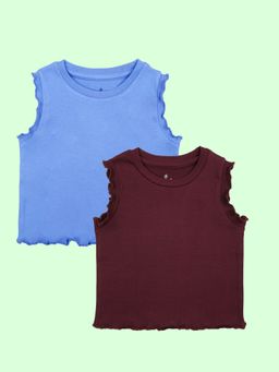 KiddoPanti - Blue Cotton Blend Embellished Crop T-Shirt (Pack of 2)