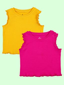 KiddoPanti - Pink Cotton Blend Embellished Crop T-Shirt (Pack of 2)
