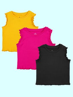 KiddoPanti - Multi-Color Cotton Blend Solid Crop T-Shirt (Pack of 3)