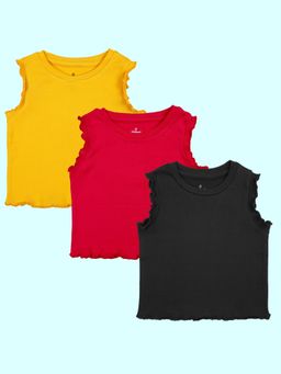 KiddoPanti - Multi-Color Cotton Blend Solid Crop T-Shirt (Pack of 3)