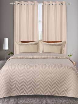 Saral Home - Beige Chevron Queen Cotton Bedsheet Set