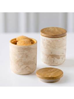 Ellementry - Amber Love Ceramic Jar with Wooden Lid (Pack Of 2)
