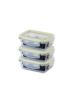 Lock & Lock - Borosilicate Glass Rectangular Food Storage Containers 310Ml (Pack Of 3)