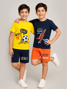 Kuchipoo - Boys Cotton T-Shirts and Shorts (Kuc-Nsut-130) (Set of 4)