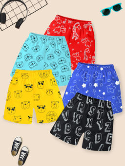 Kuchipoo - Multi-Color Boys Regular Fit Cotton Shorts (Pack of 5)