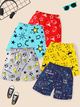 Kuchipoo - Multi-Color Boys Regular Fit Cotton Shorts (Pack of 5)