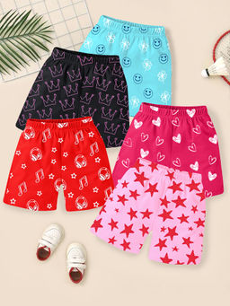 Kuchipoo - Multi-Color Girls Regular Fit Cotton Shorts (Pack of 5)