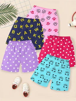 Kuchipoo - Multi-Color Girls Regular Fit Cotton Shorts (Pack of 5)