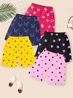 Kuchipoo - Girls Multi-Color Regular Fit Cotton Shorts (Pack of 5)
