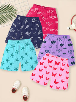 Kuchipoo - Girls Regular Fit Cotton Shorts (Pack of 5)