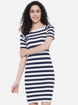Trend Arrest - Boat Neck Striped Straight Dress