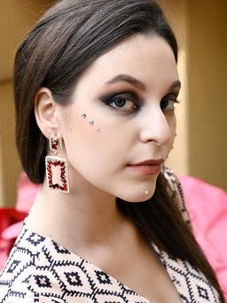 Odette - Women Rectangular Lovely Red & Clear Dangle Earrings