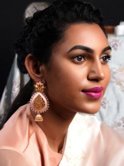 Odette - Women Pink Enameled Leafy Dangle Earrings