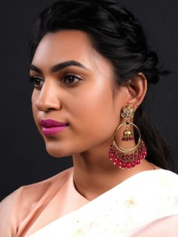 Odette - Women Gold Tone Red Chandbali Earrings