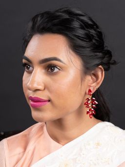 Odette - Women Leafy Red Bright Dangle Earrings