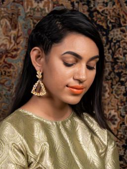 Odette - Women Oval Shape Glittery Yellow Dangle Earrings