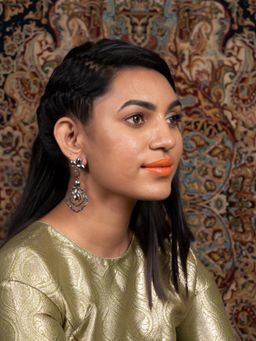 Odette - Women Black Metal Shiny Black Diamante Rhine Stone Dangle Earrings