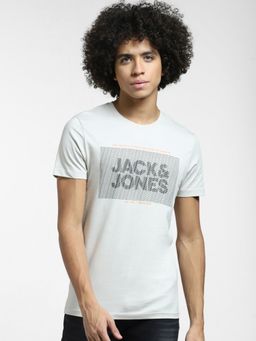 Jack & Jones - Grey Typographic Print Crew Neck T-shirt