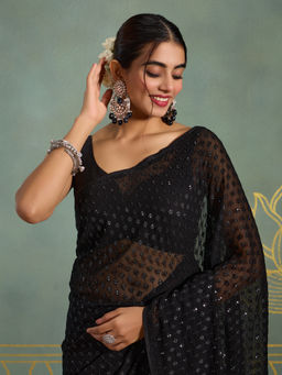 Likha - Georgette All Over Sequins Embellished Black Saree with Unstitched Blouse LIKPETSAR18